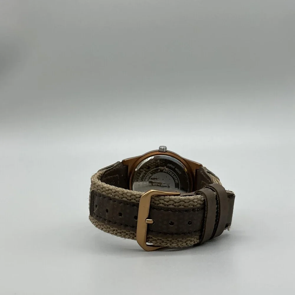 Disney Parks Mickey Mouse Mens Watch 38mm Bronze Dial Canvas Strap New Battery